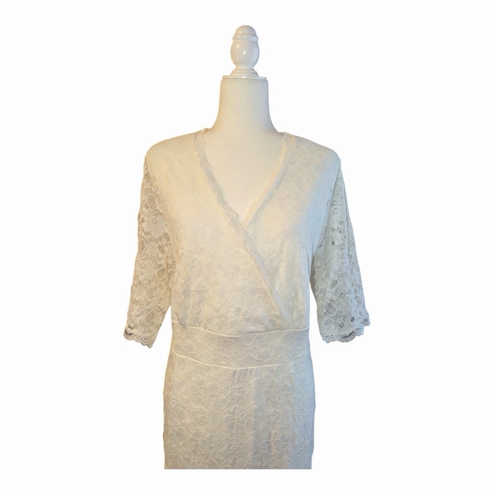 Pinup Fashion White Lace Mermaid Maxi Dress Plus Size Formal Bridal Cottagecore - Picture 3 of 7